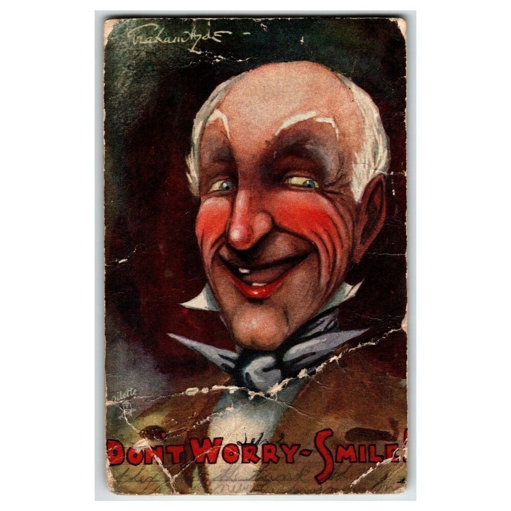 1906 Raphael Tuck Oilette Postcard "Don't Worry - Smile!" Caricature Man